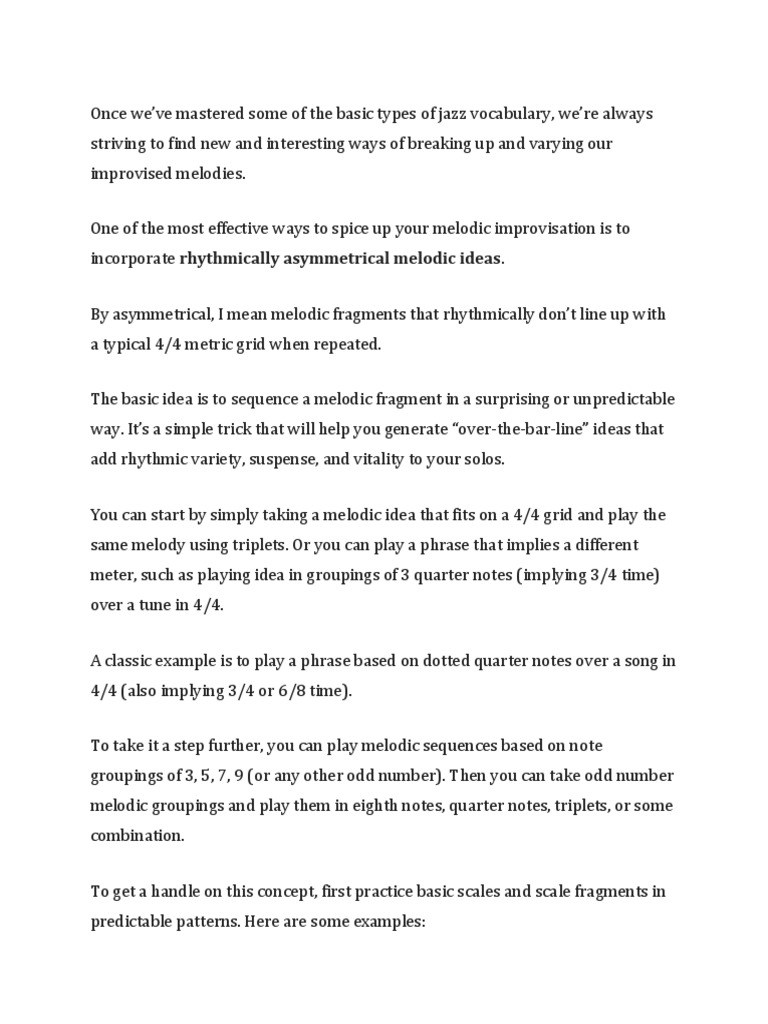 Rhythmic Groupings Pdf Jazz Performing Arts