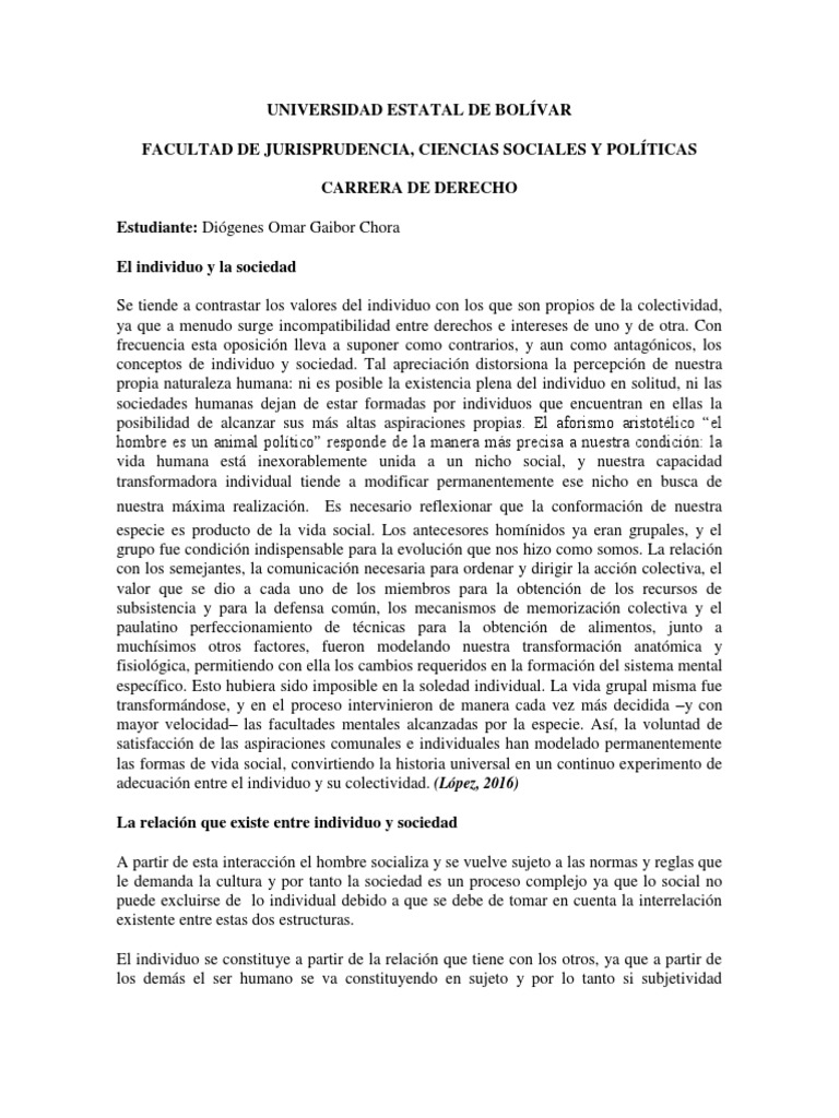 Relación entre Individuo y Sociedad | PDF | Sociedad | Homo Sapiens