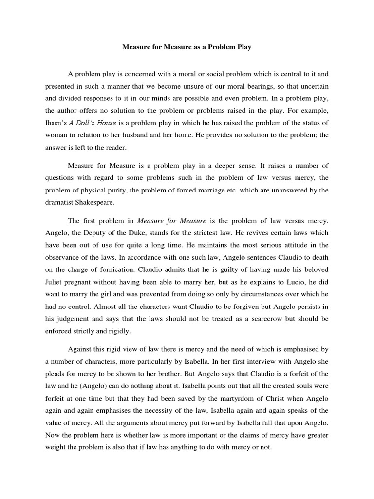 Measure for Measure: A Problem Play Analysis | PDF | Social ...