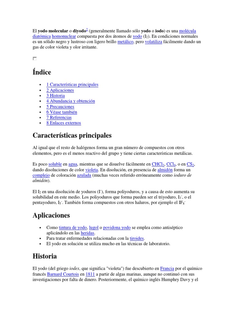 Propiedades y Usos del Yodo Molecular | PDF | Yodo | Moléculas