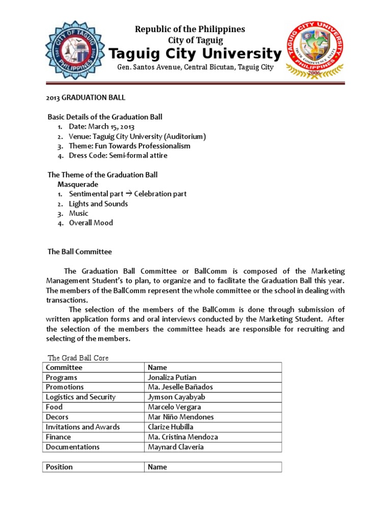 Graduation Ball Proposal 2 PDF Menu Business