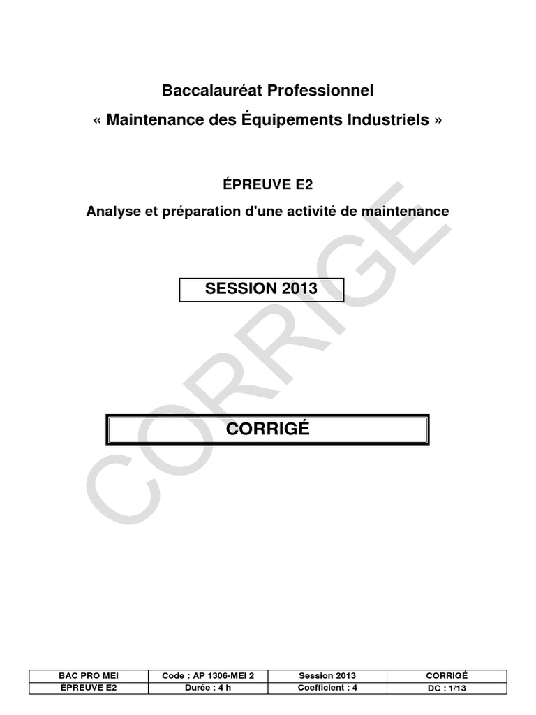 Sujet Bac Pro Mei 3461 Elements de Corrige Epreuve E2 Bac Pro Mei Dom Rom 2013 | PDF |  Hydraulique | Biens manufacturés