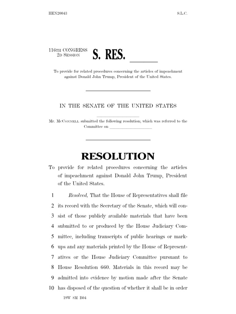 Organizing Resolution United States Senate United States House Of
