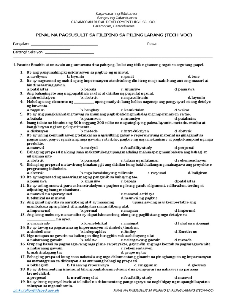 Pinal Na Pagsusulit Sa Filipino 12 | PDF