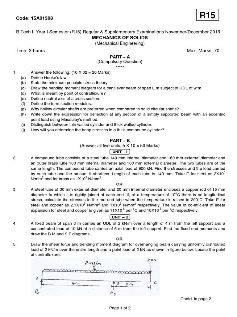 Mechanics of Solids Exam Paper | PDF | Beam (Structure) | Bending