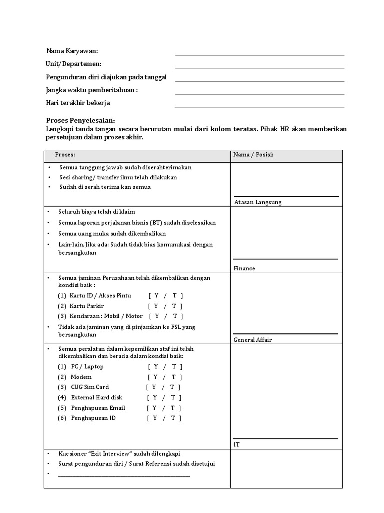 Formulir Exit Clearance Karyawan | PDF