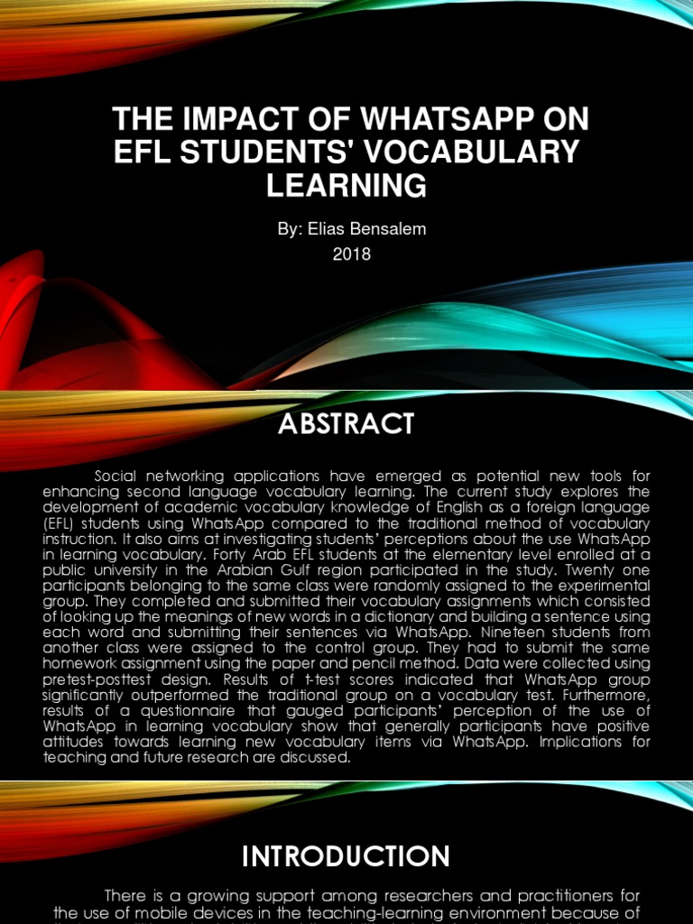 The Impact of WhatsApp On EFL Students | PDF | Vocabulary | English As ...