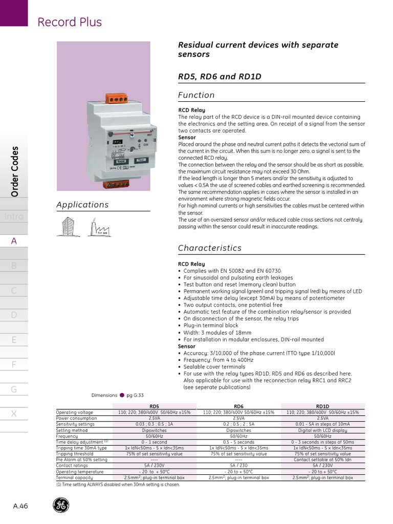 Record Plus Catalogue 9 RD5 RD6 RCD Relay PDF Relay Electrical