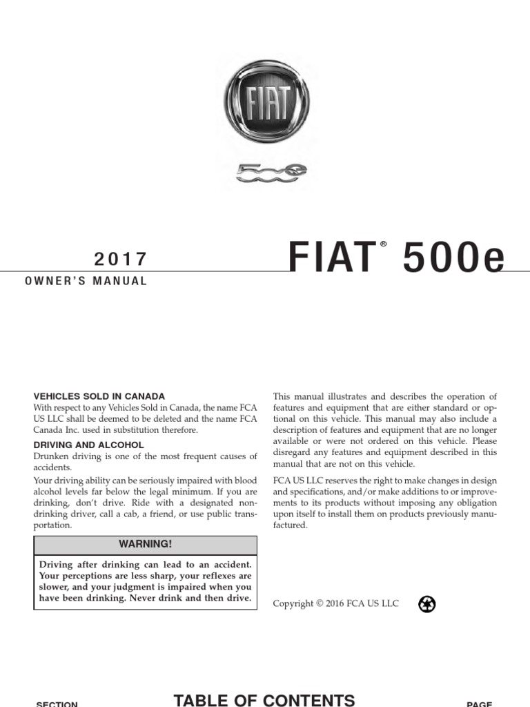 Fiat 500e Owners Manual | PDF | Rechargeable Battery