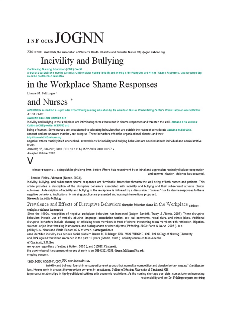 Incivility and Bullying PDF | PDF | Workplace Bullying | Shame