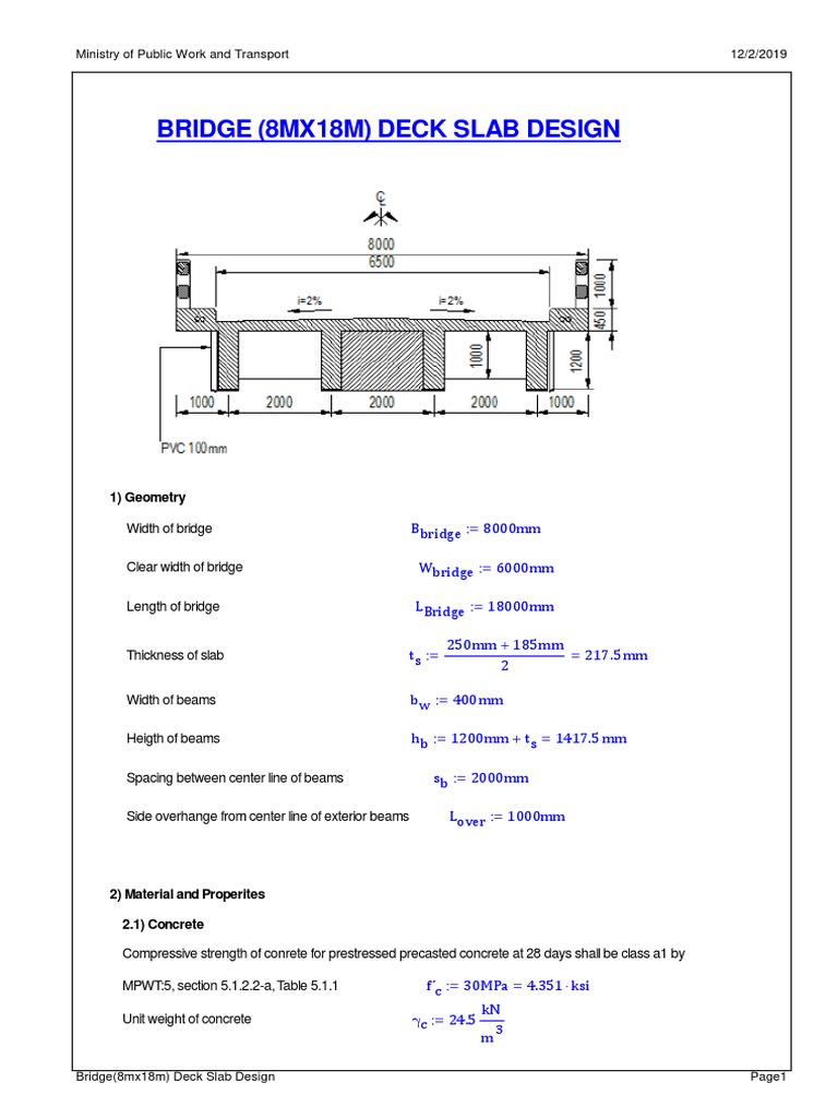 Mathcad - Bridge (8mx18m) Deck Slab Design | PDF | Young's Modulus ...