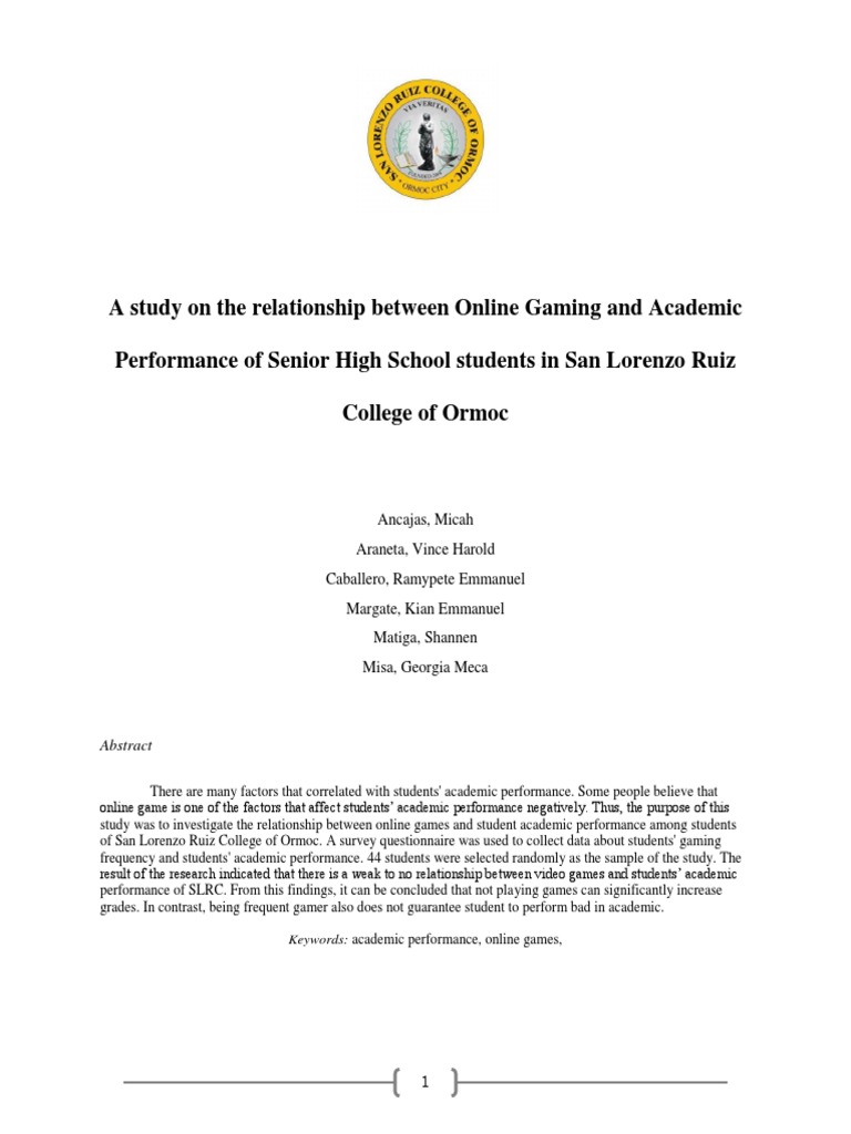 Research Paper About Online Games and Academics PDF Correlation And