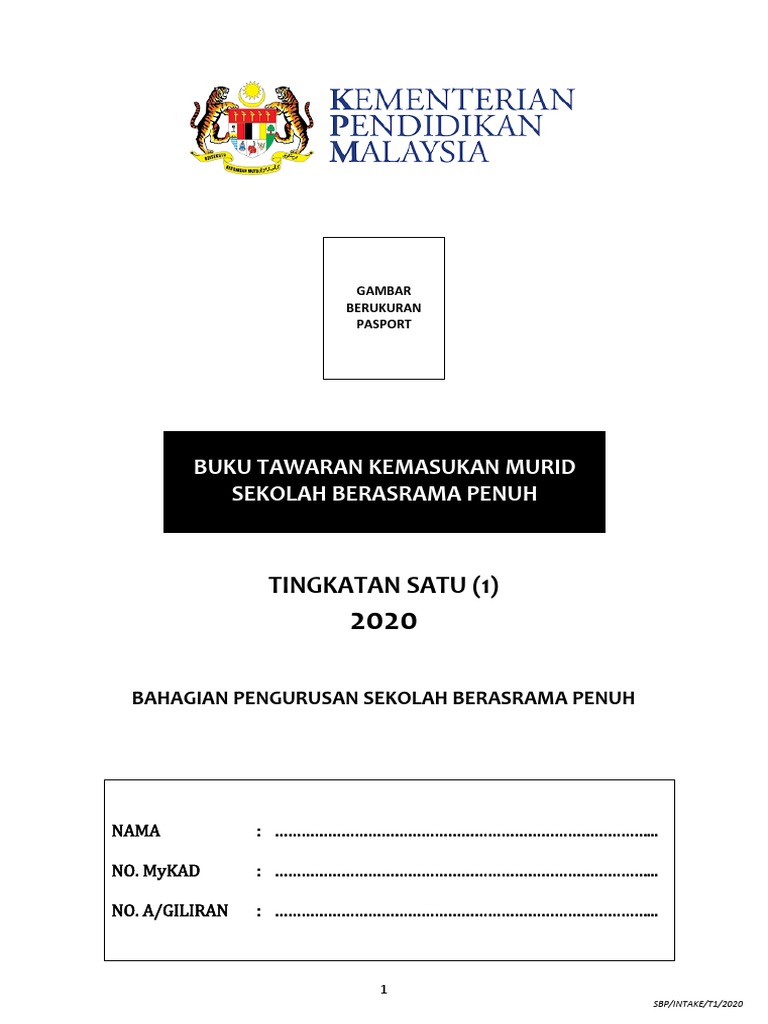 Buku Tawaran Tingkatan 1 Sbp 2020 Pdf