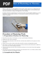 Work Procedure of Plastering On Masonry Surfaces