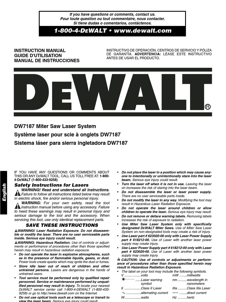 Dewalt DW7187 Miter Saw Laser PDF Laser Optical Devices