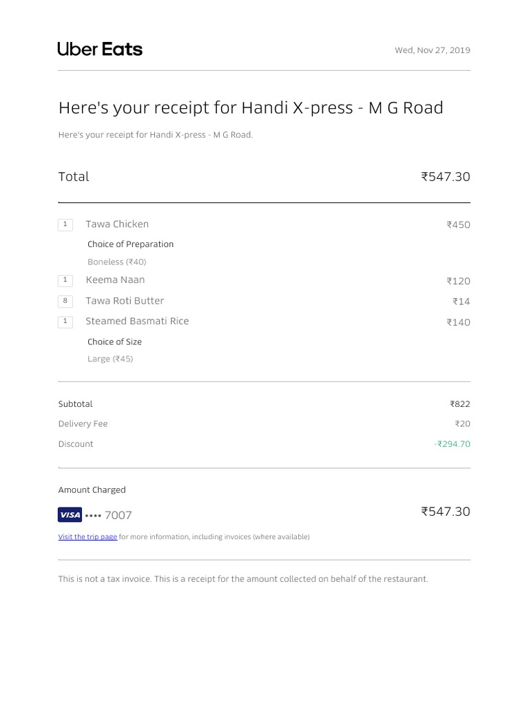 Uber Eats Receipt PDF