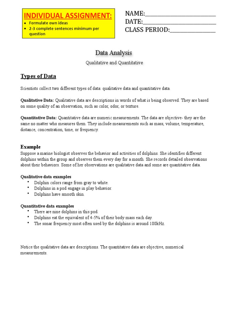 Qualitative vs Quantitative Data Worksheet | PDF | Wellness
