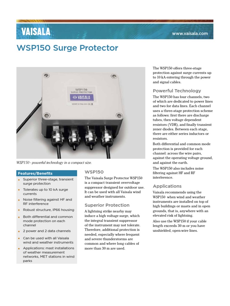 Surge Protector WSP150 Datasheet | PDF | Electricity | Electromagnetism