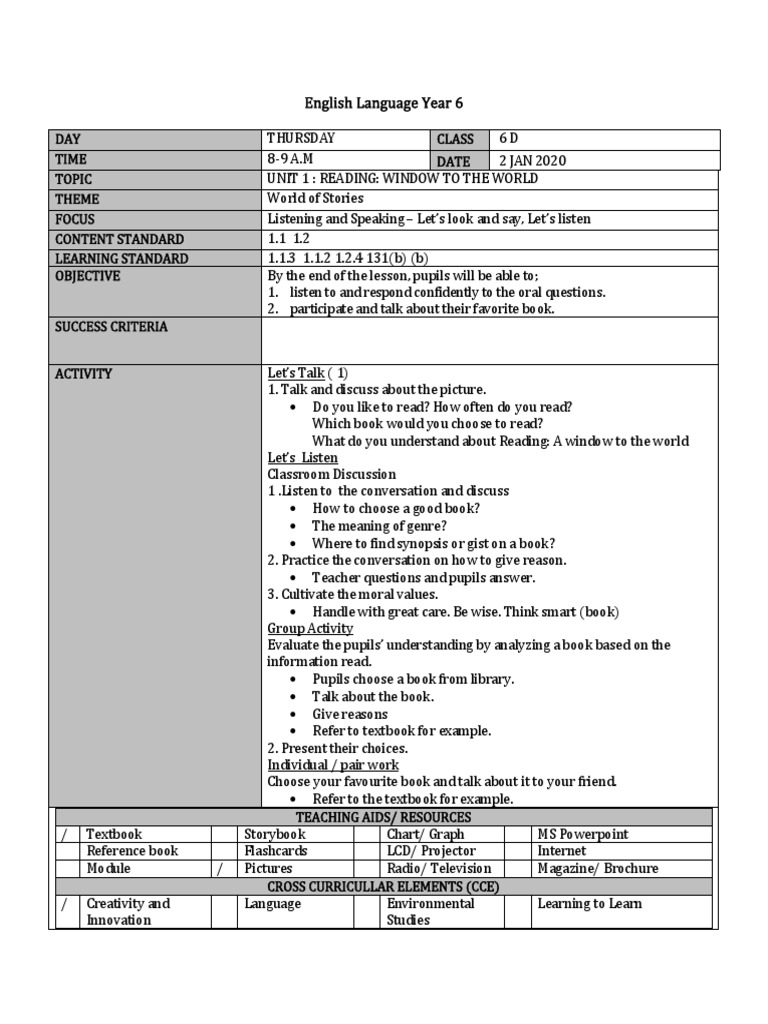 English Language Year 6 | PDF | Conversation | Books