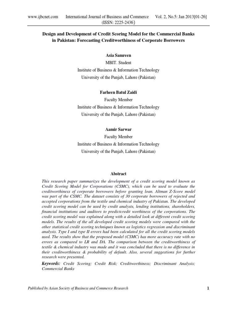Credit Scoring Model Pdf Credit Score Credit
