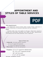 Table Appointment and Styles of Table Services