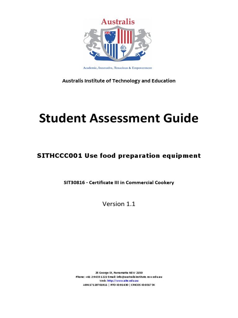 SITHCCC001 Use Food Preparation Equipment (Student Assessment 2017) R