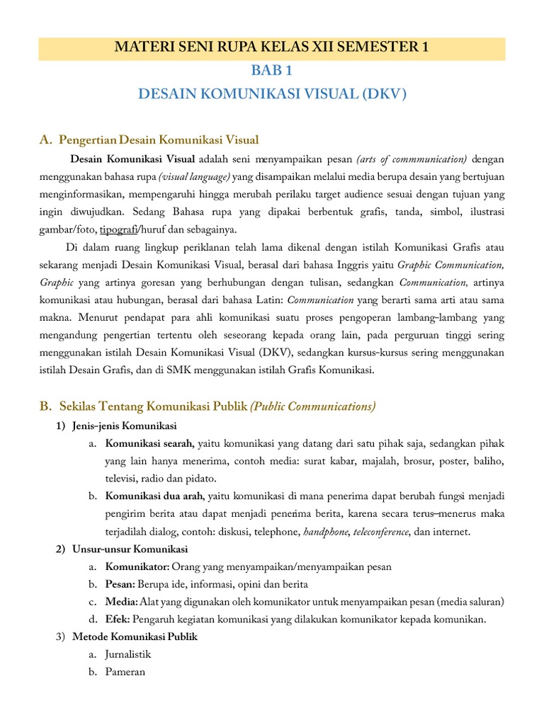 Materi DKV Seni Rupa Kelas Xii Semester 1 PDF | PDF
