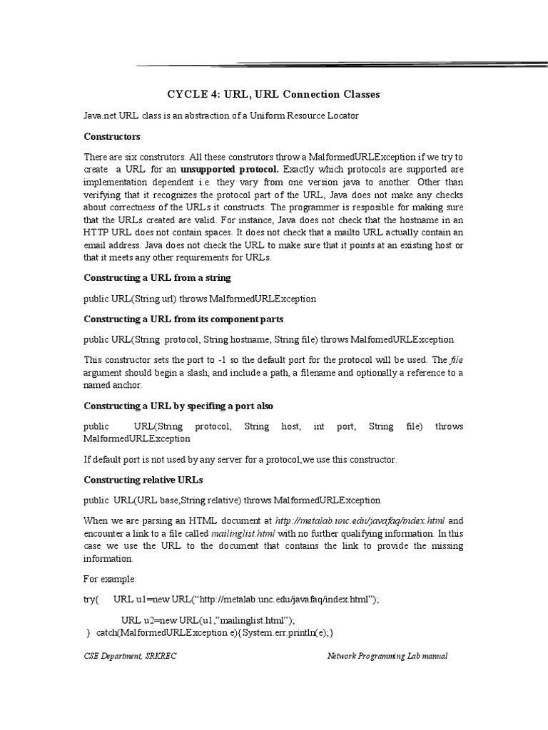 Java URL and URLConnection Classes | PDF | Hypertext Transfer Protocol ...