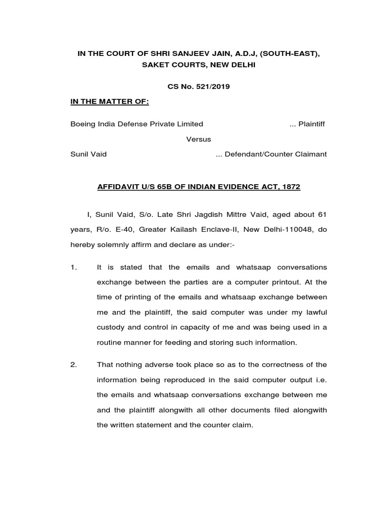 Affidavit Under Section 65B Evidence Act | PDF