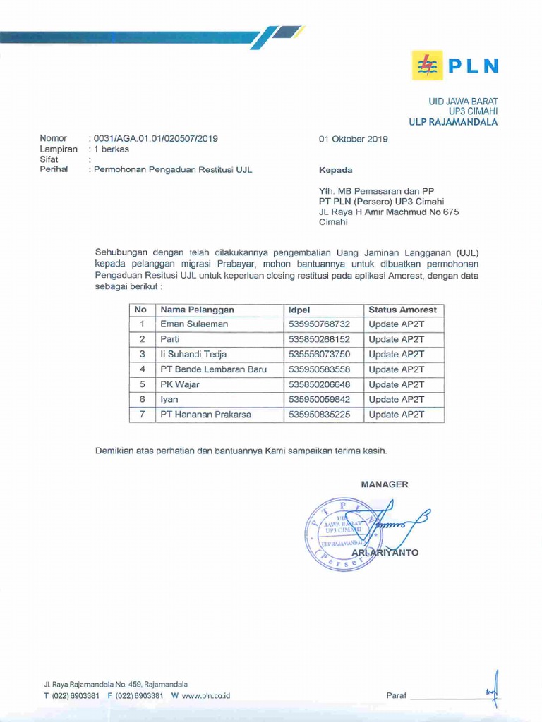 Permohonan No Agenda Pengaduan Restitusi Ujl PDF | PDF