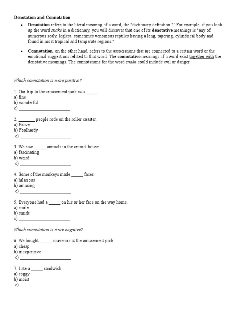 Denotation and Connotation Review | PDF | Language Arts & Discipline ...