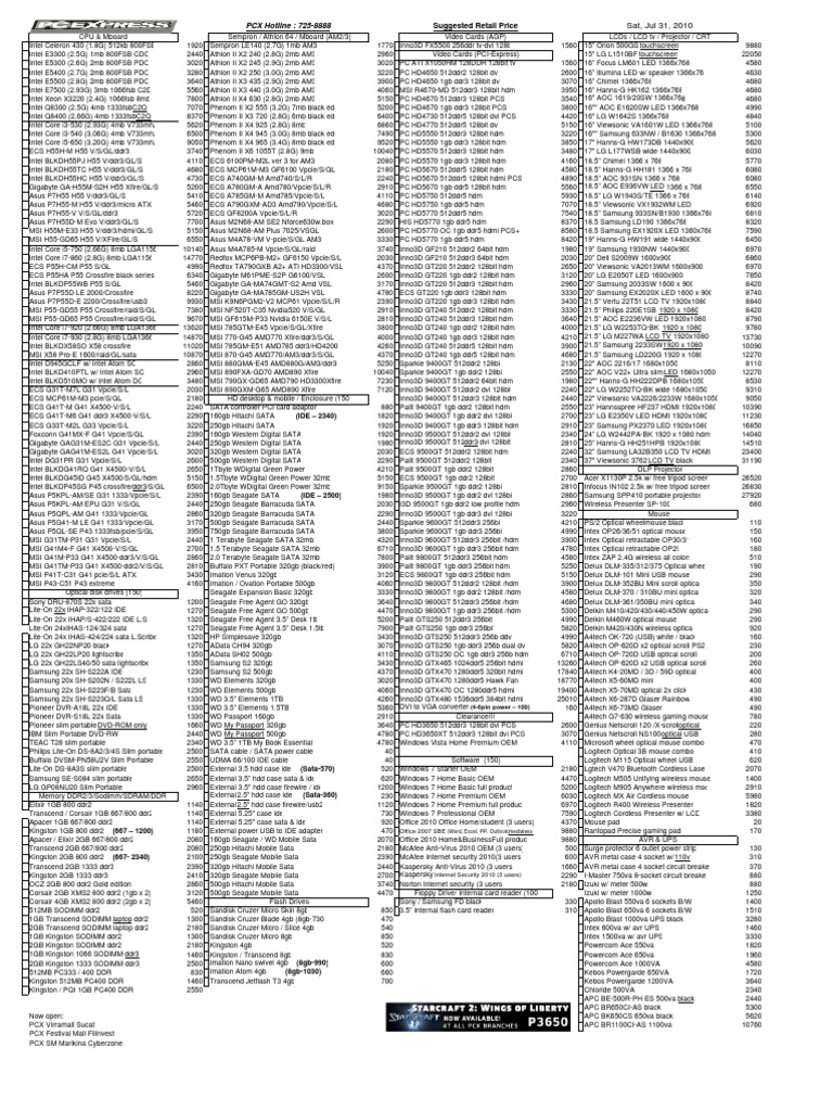 PC Hardware Price List July 2010 | PDF