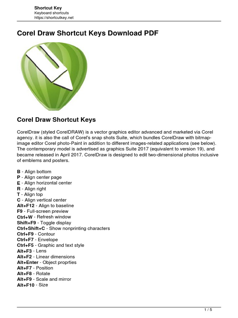 Corel Draw Shortcut Keys PDF Graphic Design Computer Graphics