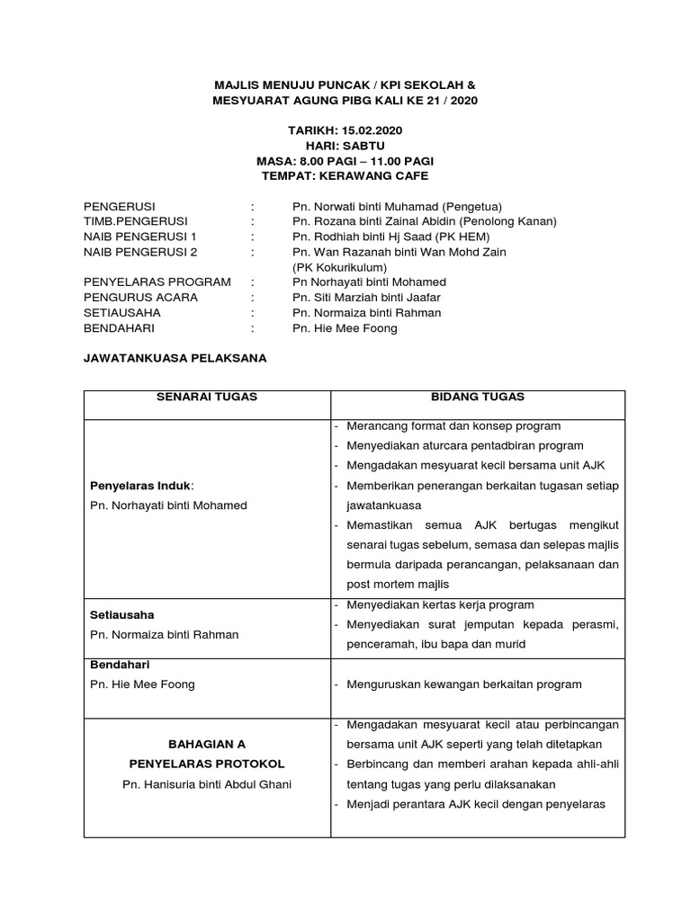 Jk Majlis Menuju Puncak Dan Mesyuarat Agung Pibg Pdf