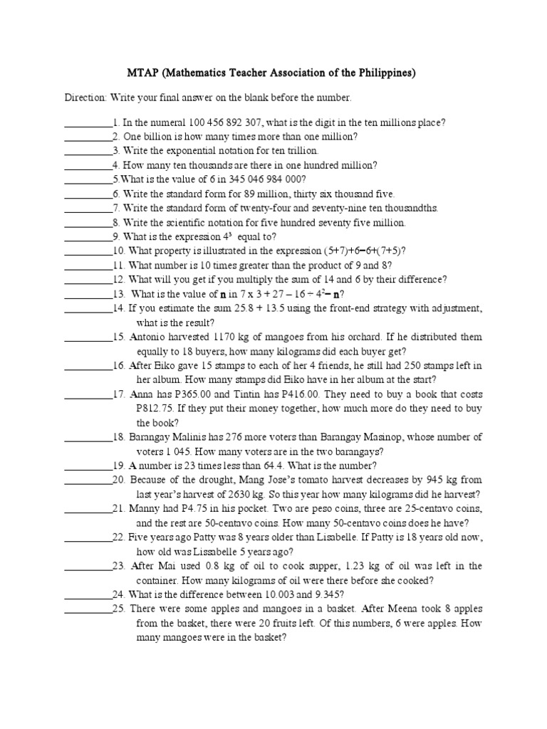 MTAP Math Exercises and Solutions | PDF | Teaching Mathematics