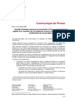 06 Octobre 2009 Société Générale Annonce Le Lancement D'une Augmentation de Capital de 4,8 Milliard