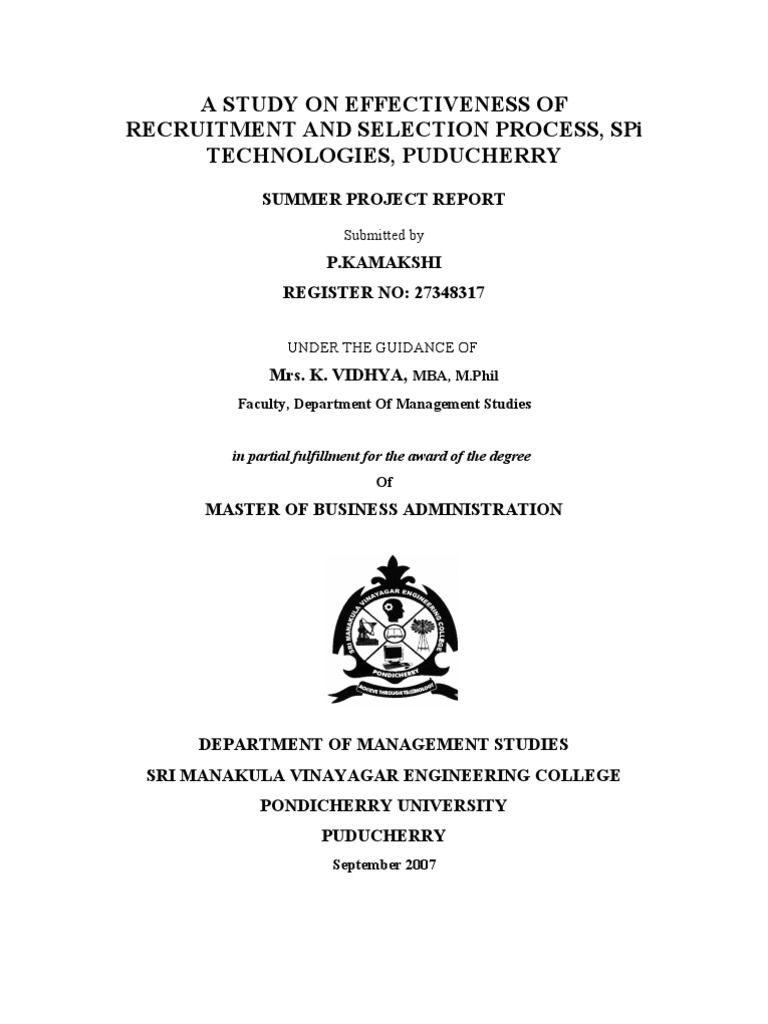 A Study On Effectiveness of Recruitment and Selection Process 