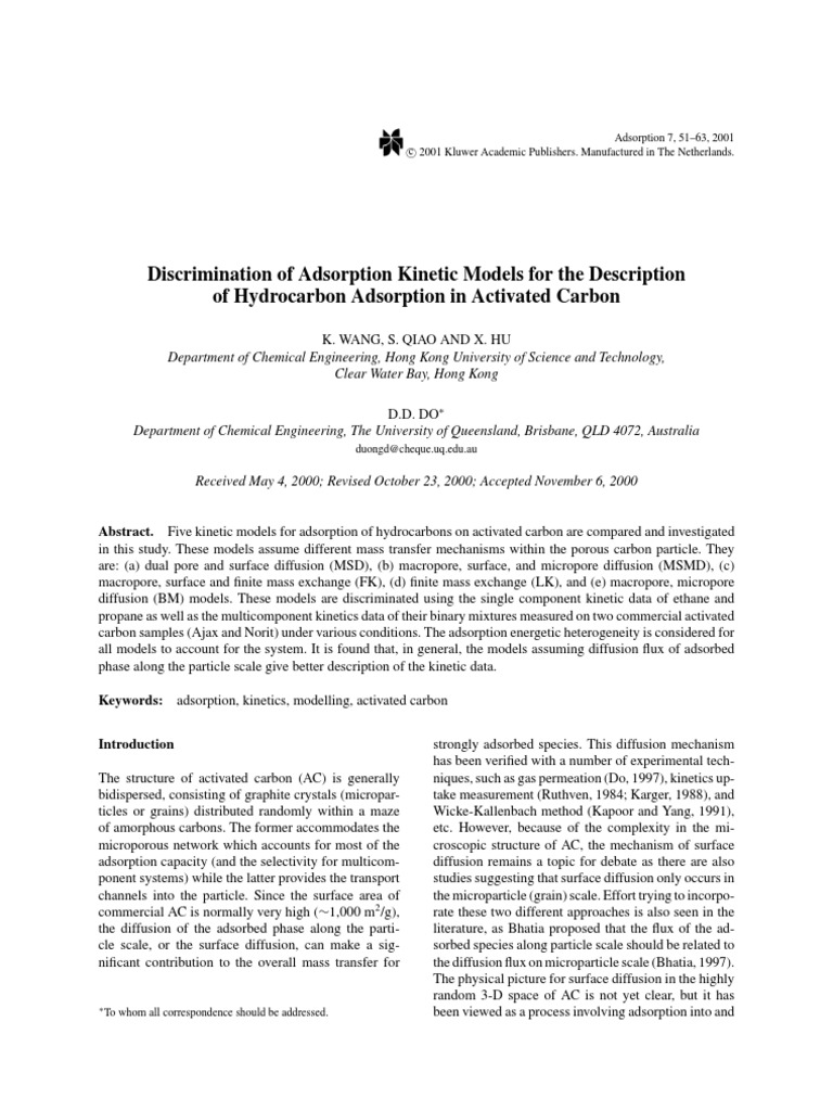 Adsorption Kinetic Models for Hydrocarbons | PDF | Adsorption | Diffusion