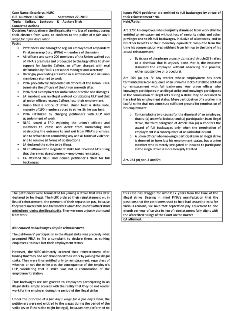 Escario vs. NLRC PDF Strike Action Lockout (Industry)