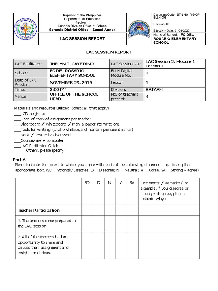LAC Session 2 Report: FC Del Rosario | PDF | Pedagogy | Teaching