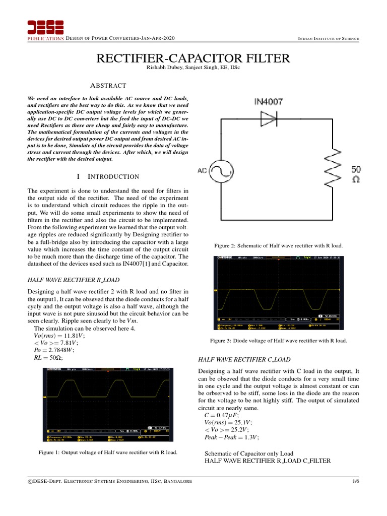 Rectifier With Capacitor Filter Design and Schematics PDF Rectifier
