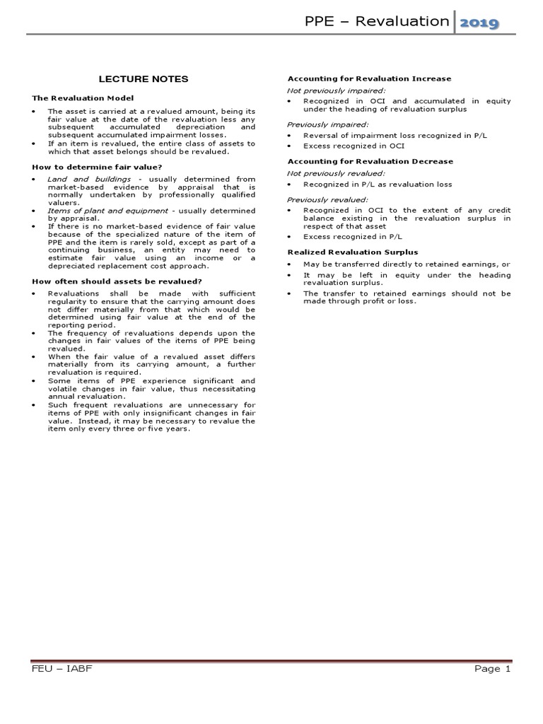 PPE Revaluation Model Overview 2019 | PDF | Depreciation | Real Estate ...