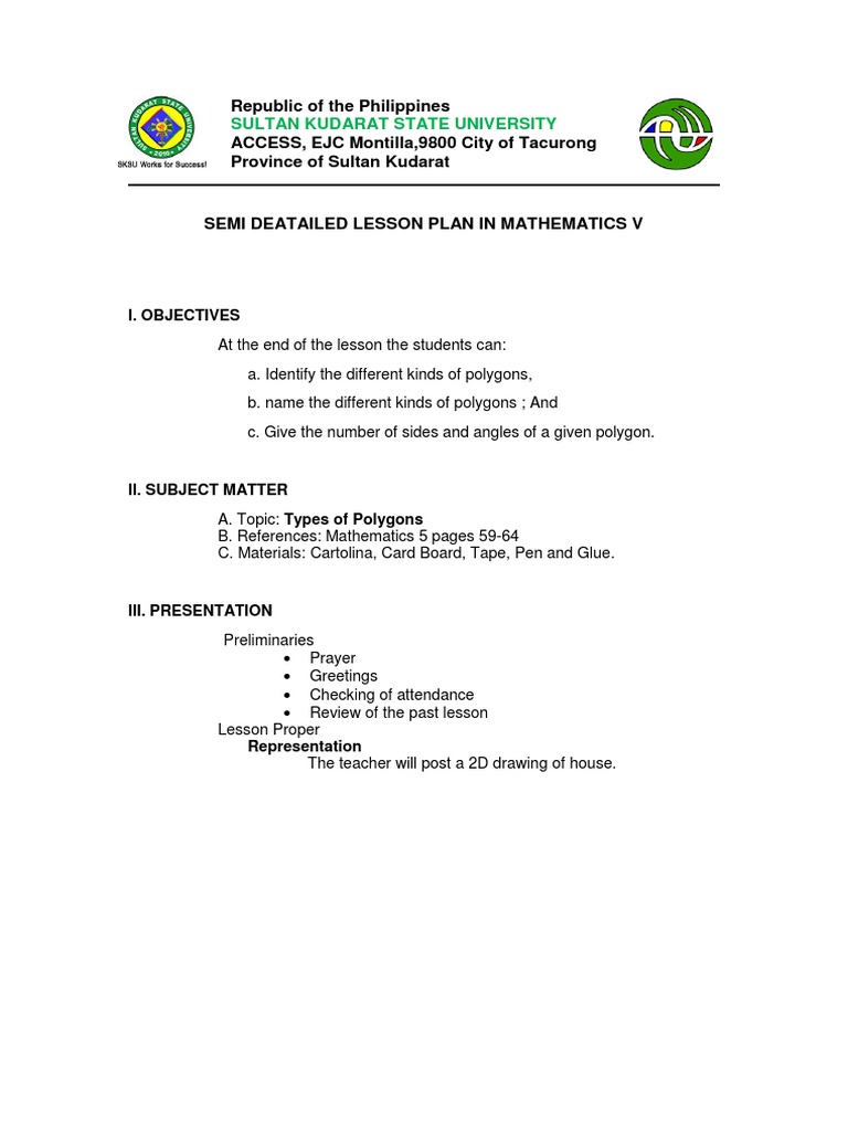 Types of Polygons Lesson Plan | PDF | Drawing | Teaching Mathematics
