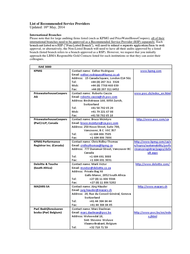 Recommended Service Providers List | PDF | Service Companies Of The ...