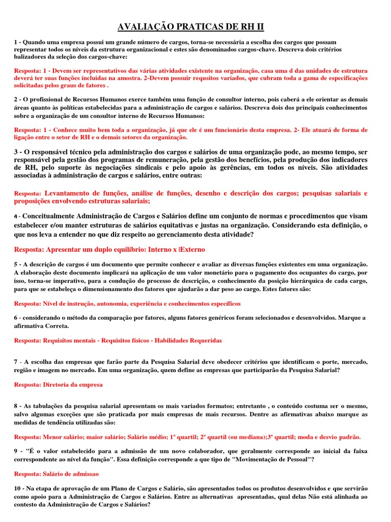Avaliação Praticas de RH Ii | PDF | Gestão de recursos humanos | Salário, image size:768x1024