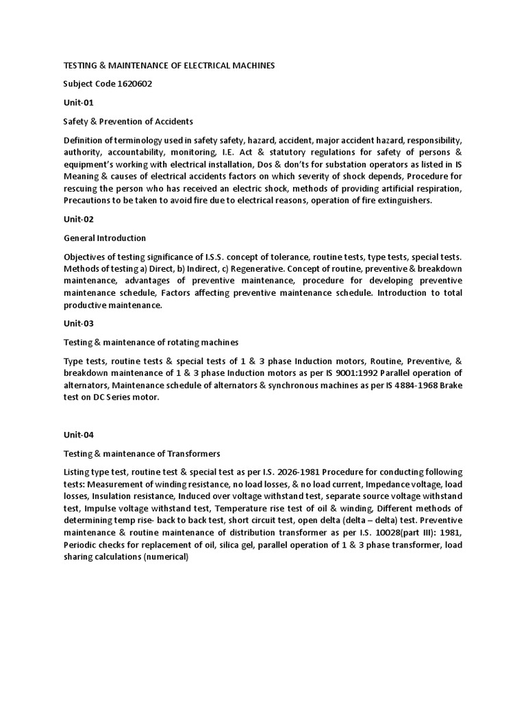 Electrical Machines: Testing & Maintenance | PDF | Transformer ...