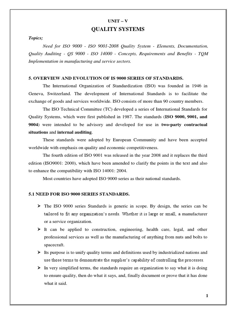 TQM (Unit 5) | PDF | Iso 9000 | Quality Management System