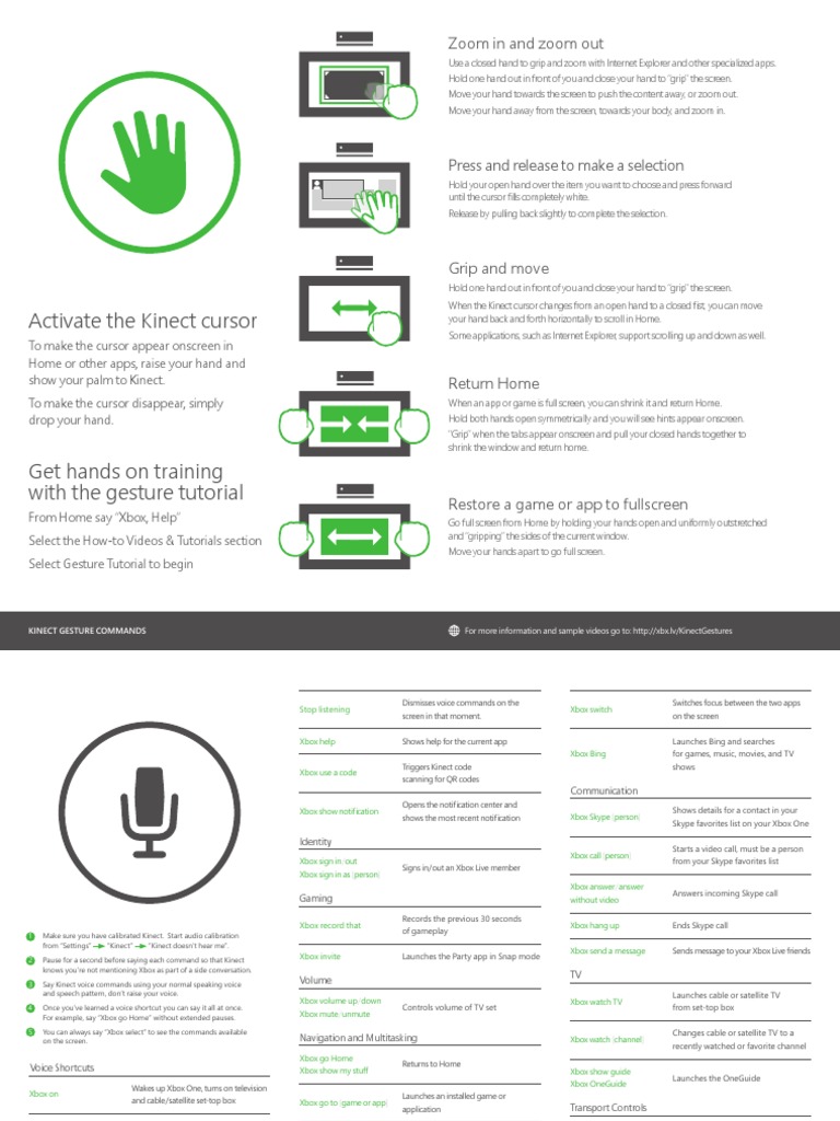 Kinect Gesture and Voice Commands Guide | PDF | Xbox | Computing