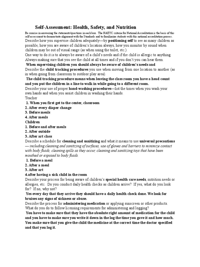 SelfAssessment HSN PDF Hand Washing Hygiene