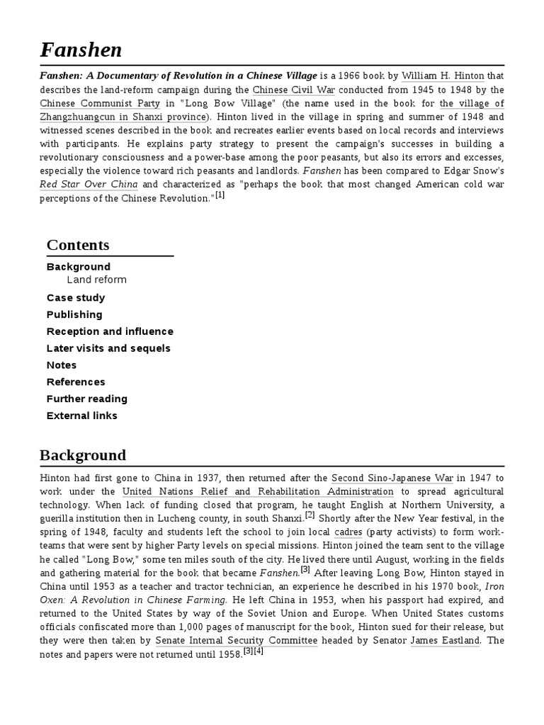 Fanshen PDF China World Politics